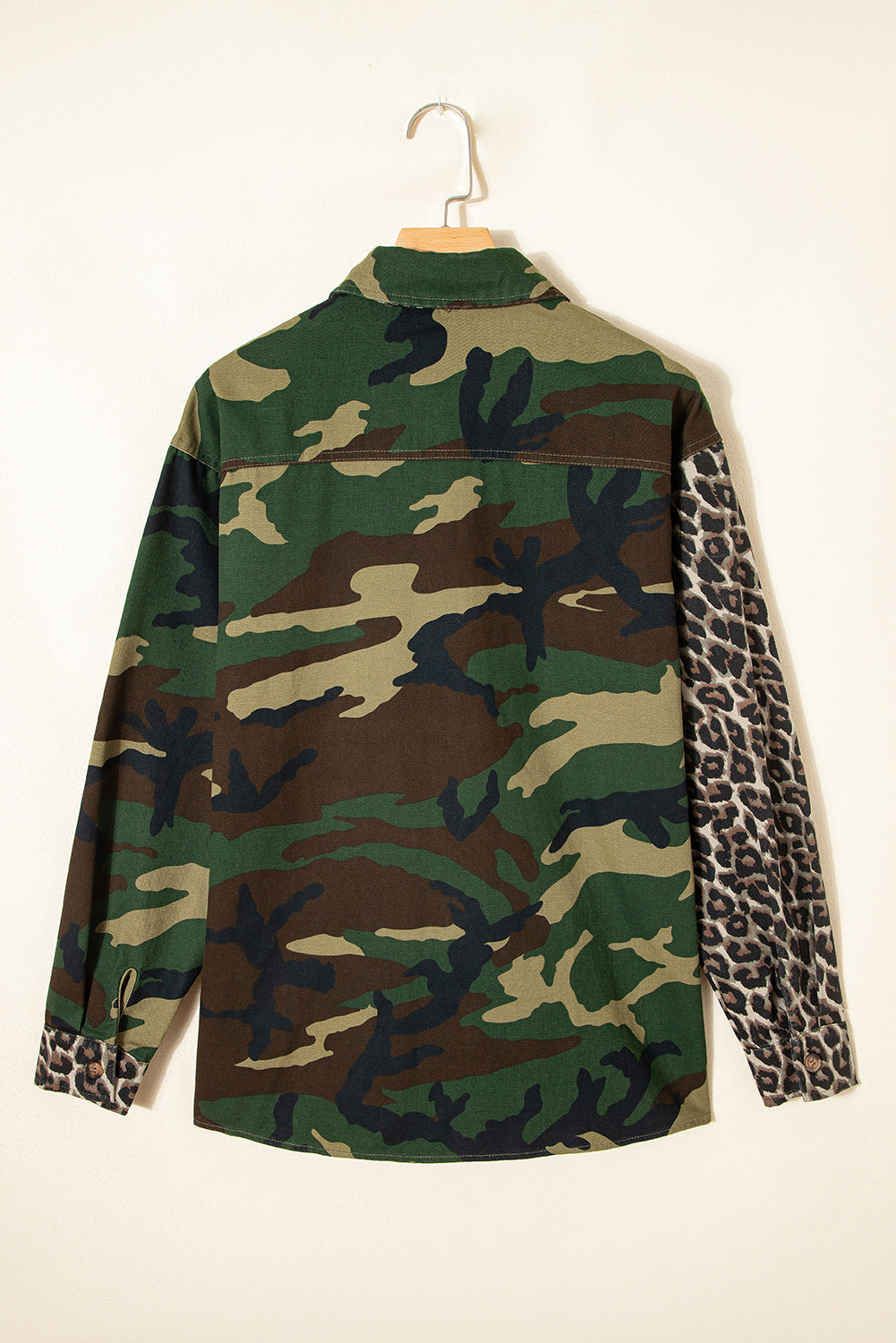 Brown Leopard Camo Patchwork Oversize Shacket With Relaxed Fit Casual Outerwear For Everyday Wear Dear-Lover Dropshipping